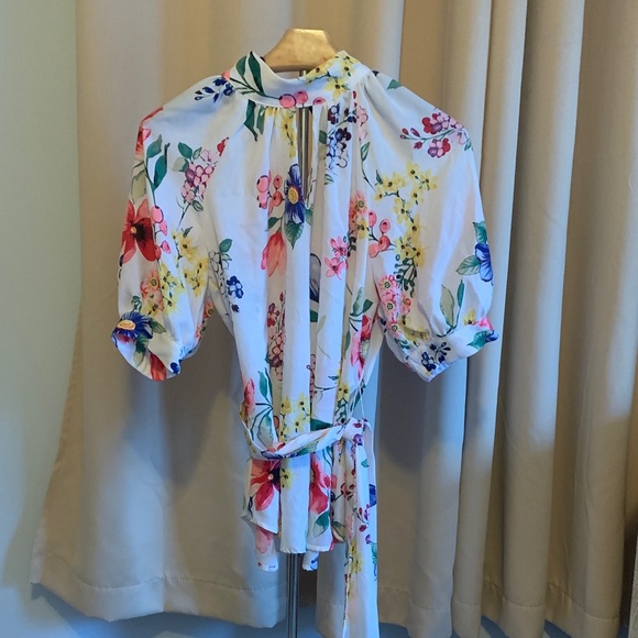 7Th Avenue Design Studio Tops - Floral Print Blouse with Tie Detail